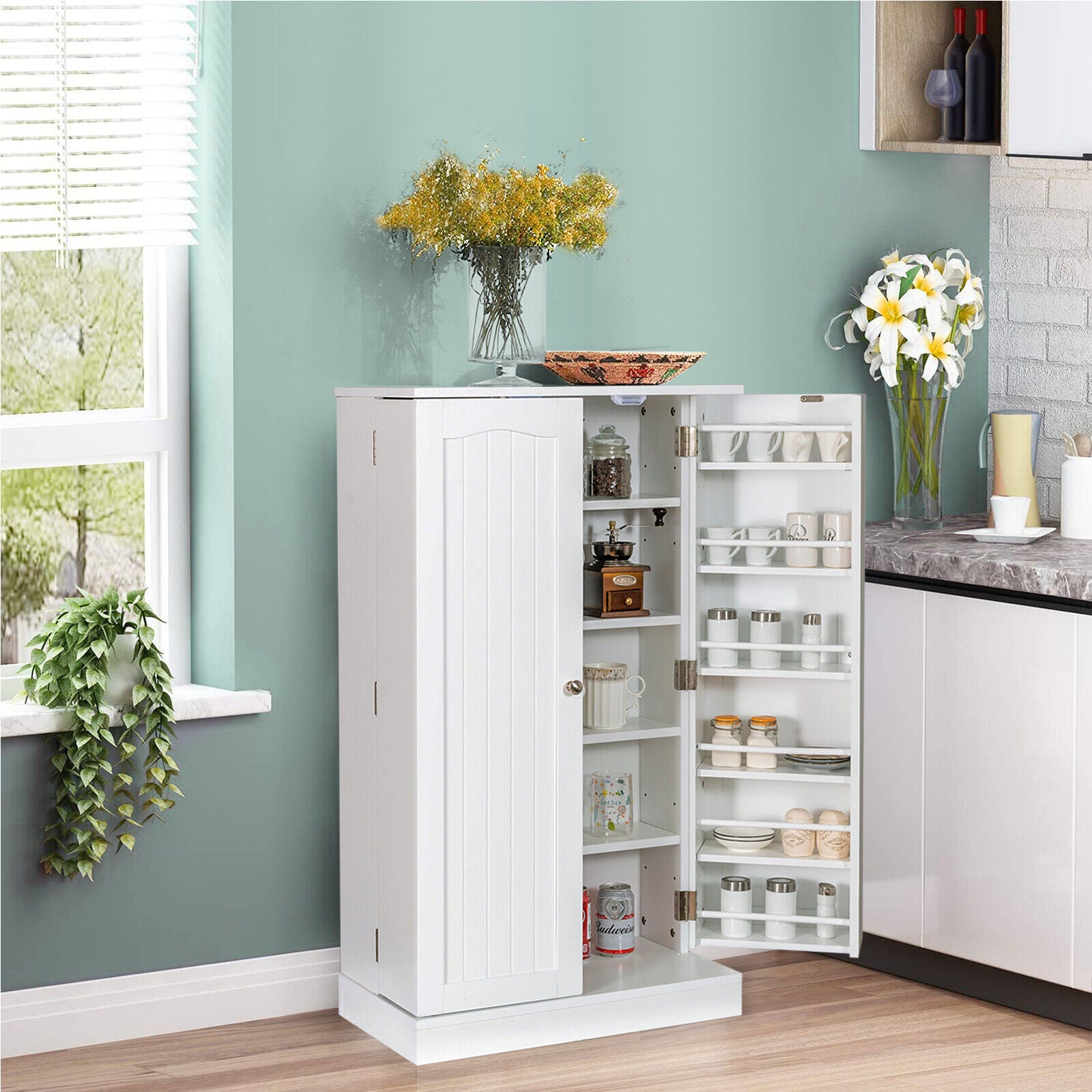 Freestanding 2 Doors Kitchen Storage Cabinet Buffet Sideboard Cupboard