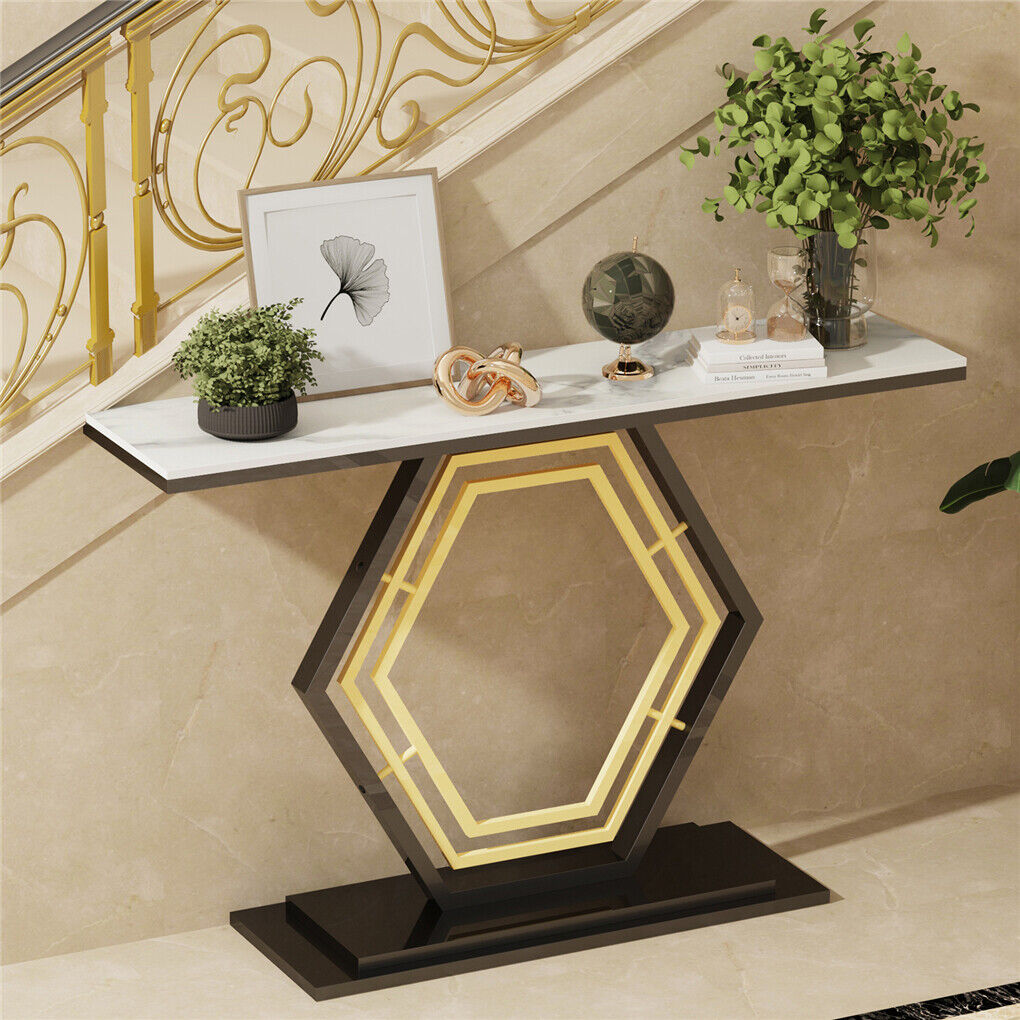 120cm Modern Luxury Marble Entry Console Table Hallway Accent Table- White