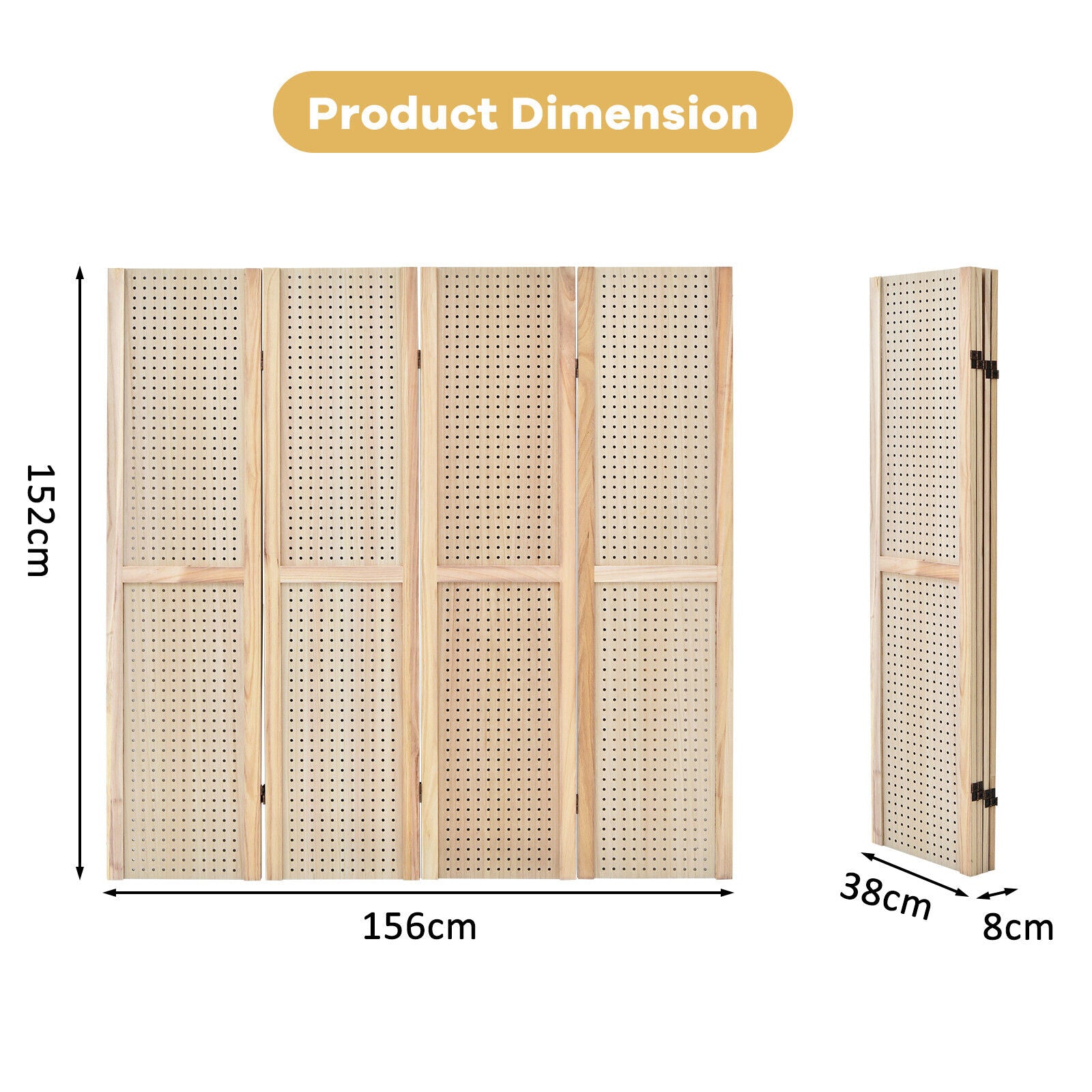 4-Panel Partition Room Divider Folding Privacy Screen