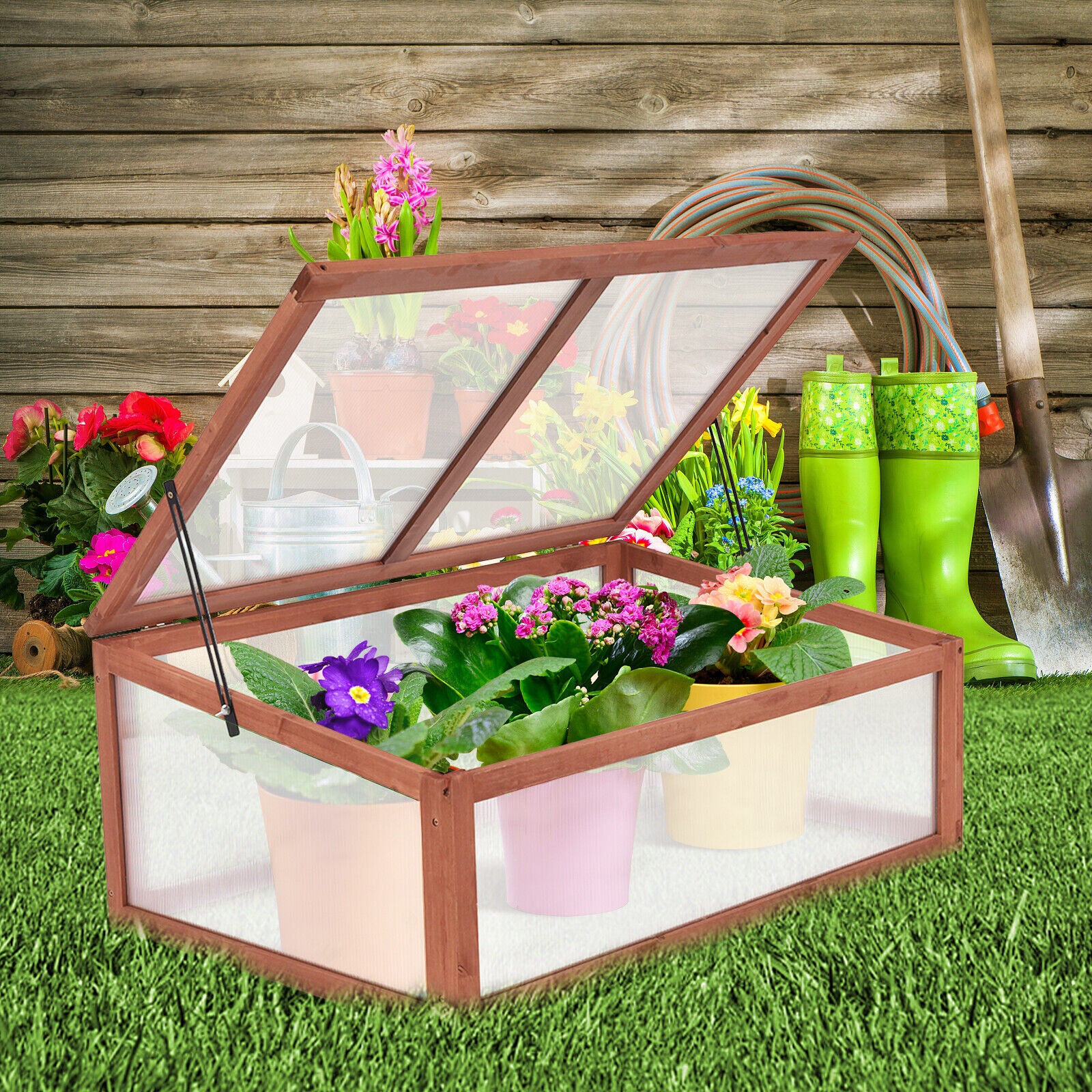 Mini Wooden Cold Frame Portable Garden Greenhouse Plants Flowers Bed