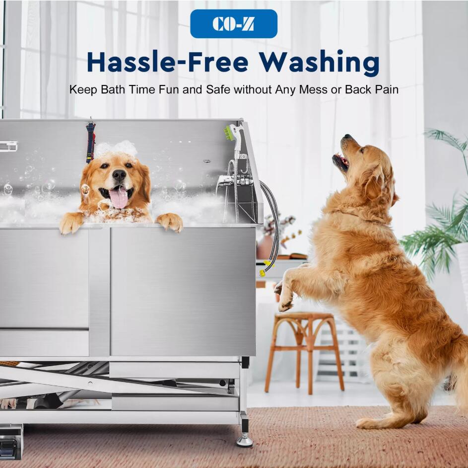 50" 2-IN-1 Stainless Steel Pet Dog Grooming Bath Tub Electric Lift Station Professional Wash Shower