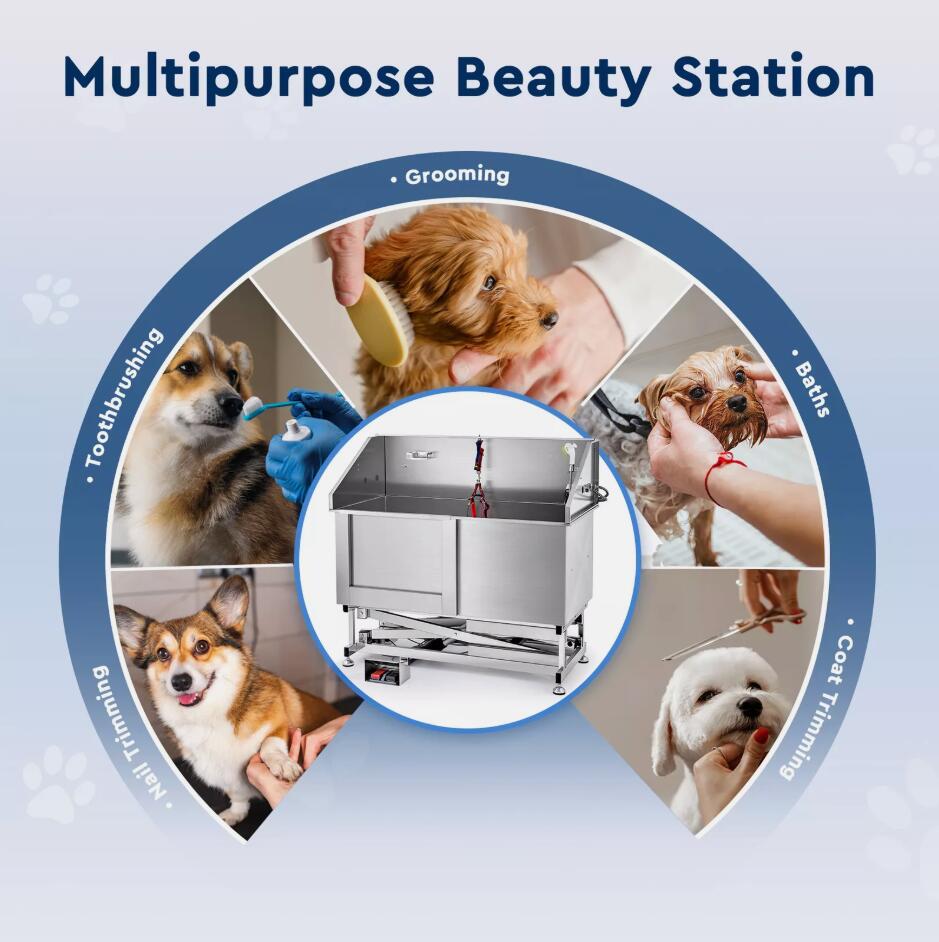 50" 2-IN-1 Stainless Steel Pet Dog Grooming Bath Tub Electric Lift Station Professional Wash Shower