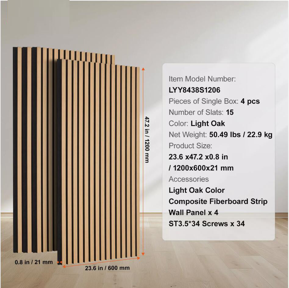 4PCS Premium 23.6 x 47.2 inch Light Oak Wood Slat Acoustic Panels for Modern Wall Decor