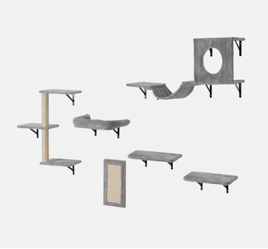 Set of 6 Wall Mounted Comfortable Cat Shelves Tree with Jump Boards Hammock Sofa Grip