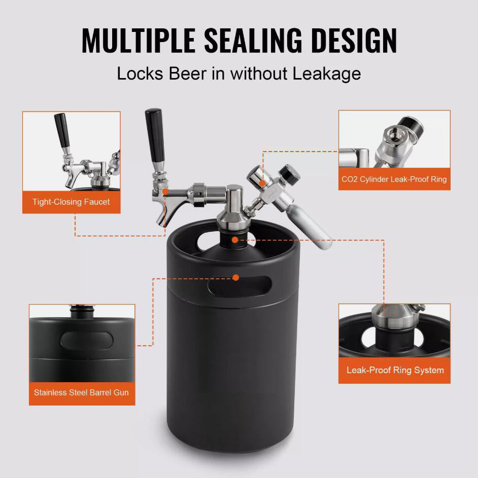 5L Adjustable Mini Beer Keg Pressurized Growler Draft Beer Growler Home Portable AU