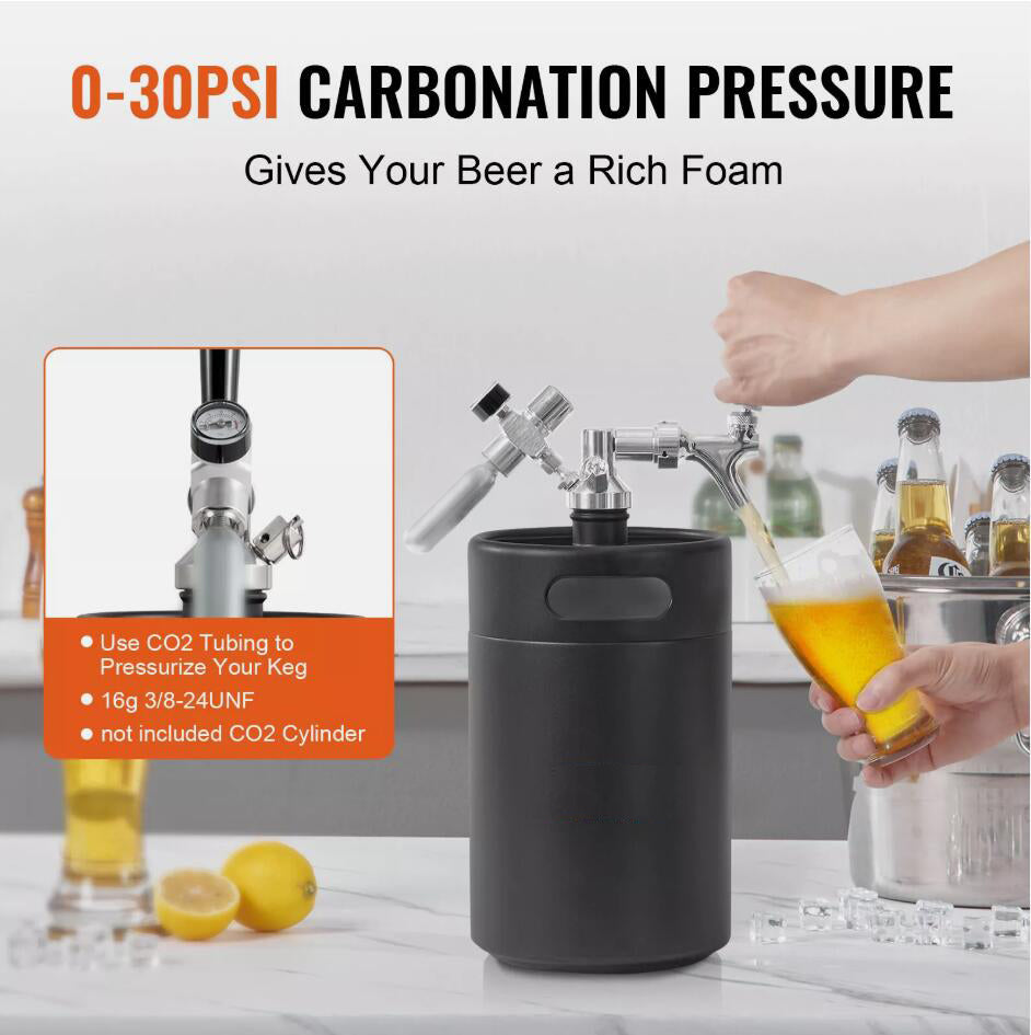 5L Adjustable Mini Beer Keg Pressurized Growler Draft Beer Growler Home Portable AU