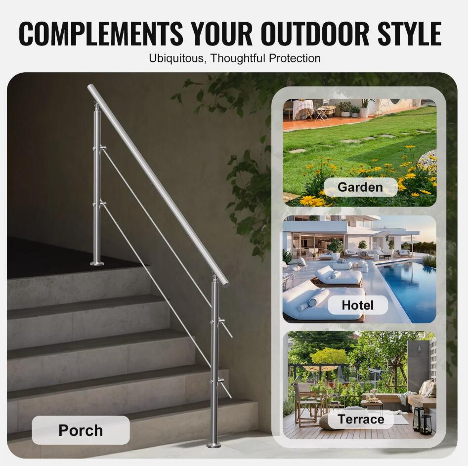 70.9in Heavy Duty Adjustable Handrails for Outdoor Steps 3 Crossbars Staircase AU