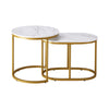 Set of 2 Round Oval Marble Coffee Table Nesting Side End Table Gold