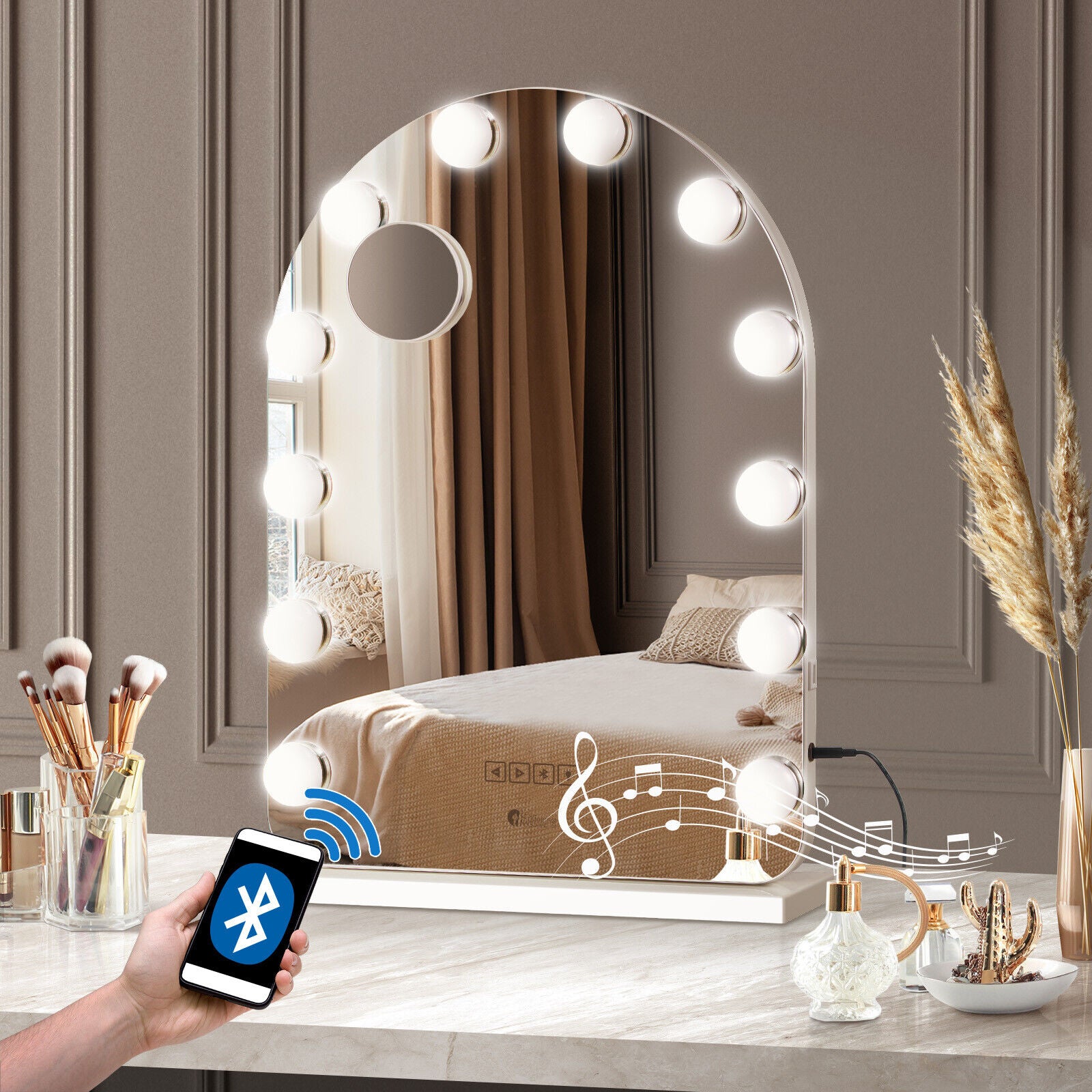 61x43cm LED Arched Bluetooth Hollywood Vanity Makeup Mirror Wall Mirror