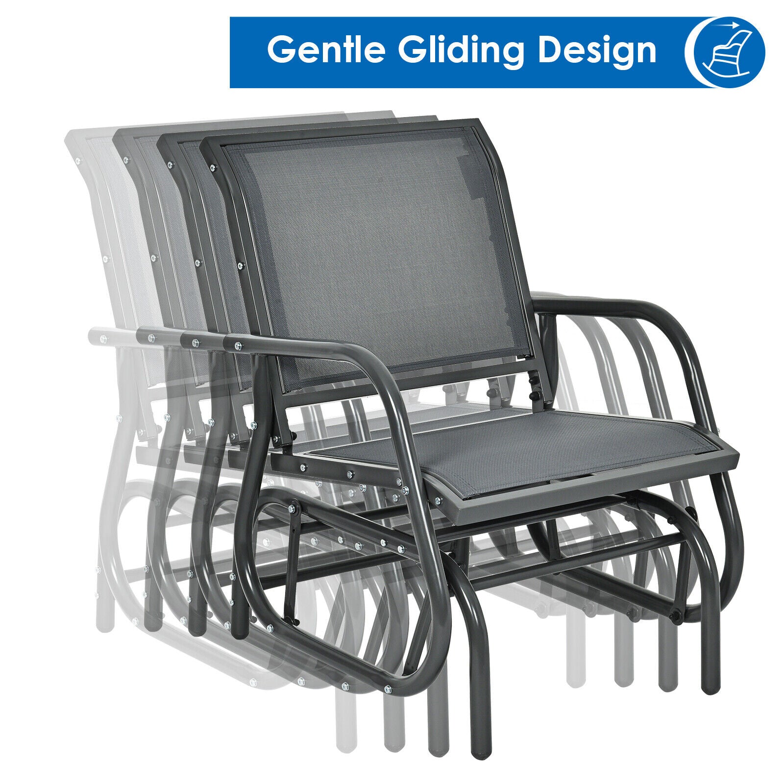 Premium Single Swing Glider Rocking Chair Armrest Garden Porch Backyard Outdoor