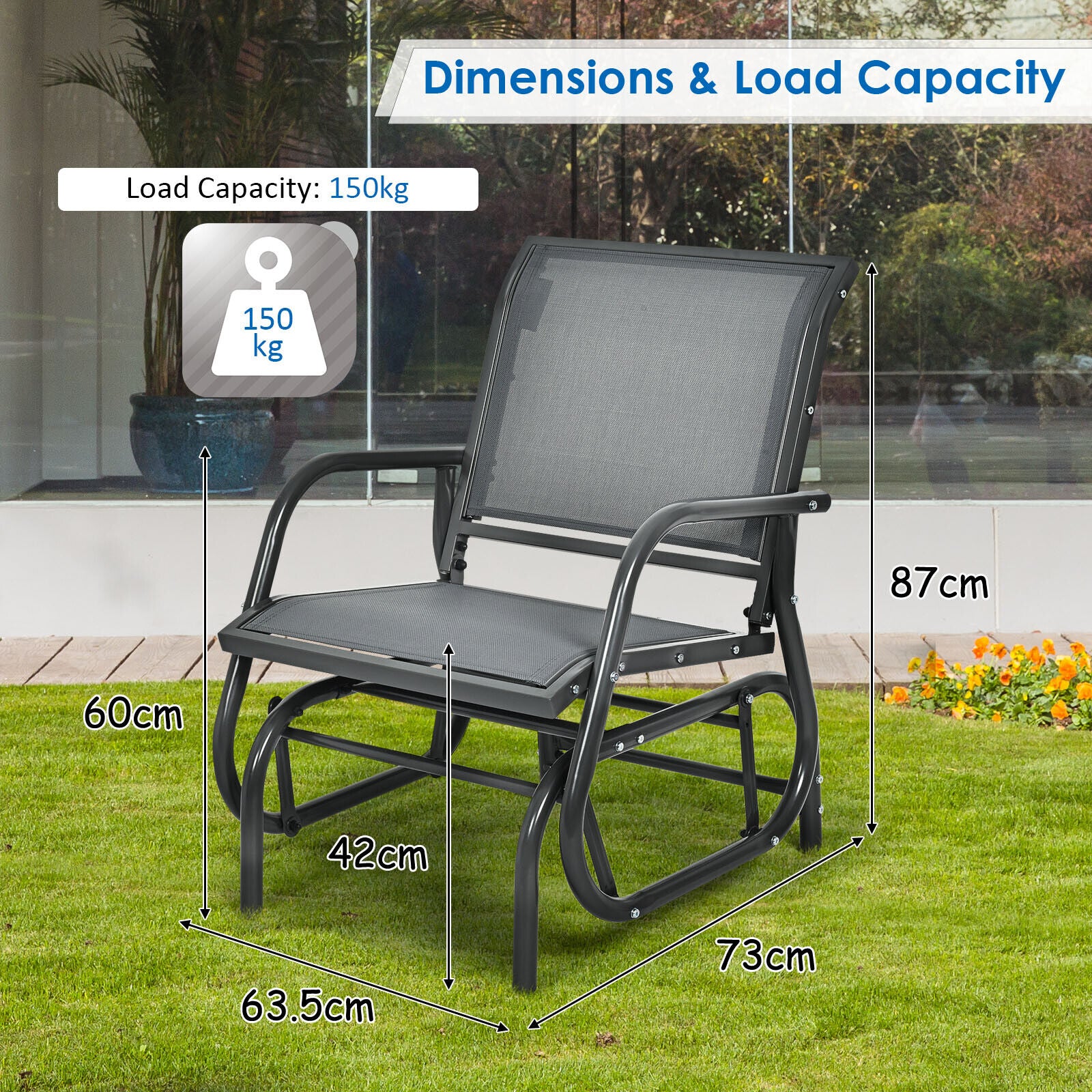 Premium Single Swing Glider Rocking Chair Armrest Garden Porch Backyard Outdoor