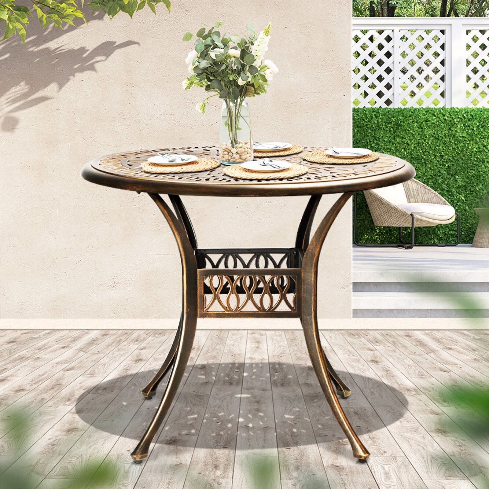 75CM Bronze Cast Aluminium Outdoor Garden Patio Dining Side Table With 50mm Umbrella Hole