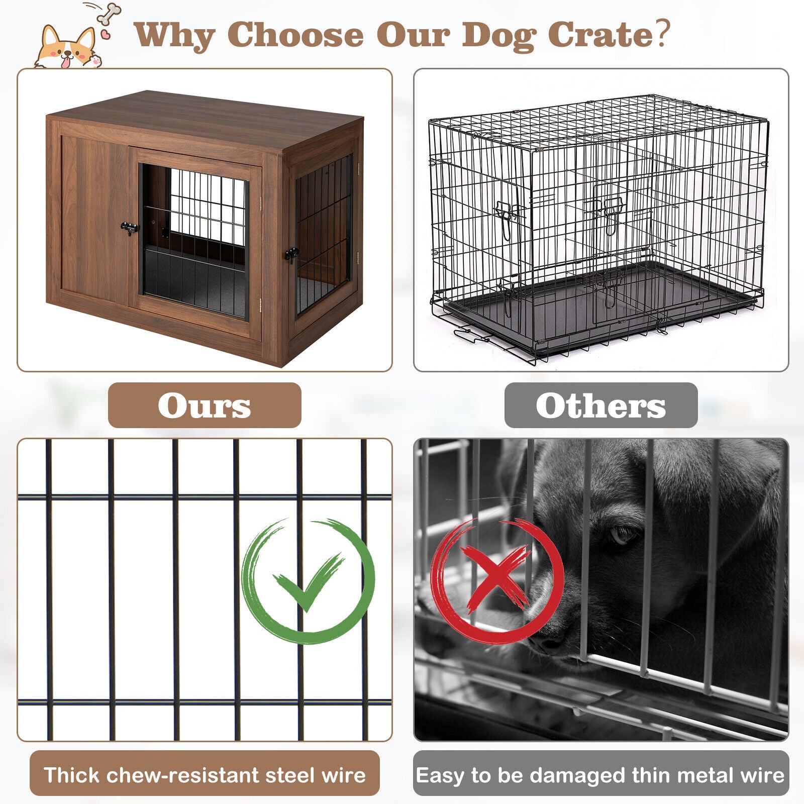 2-in-1 Dog Crate End Table Kennel with Cushion and Double Doors
