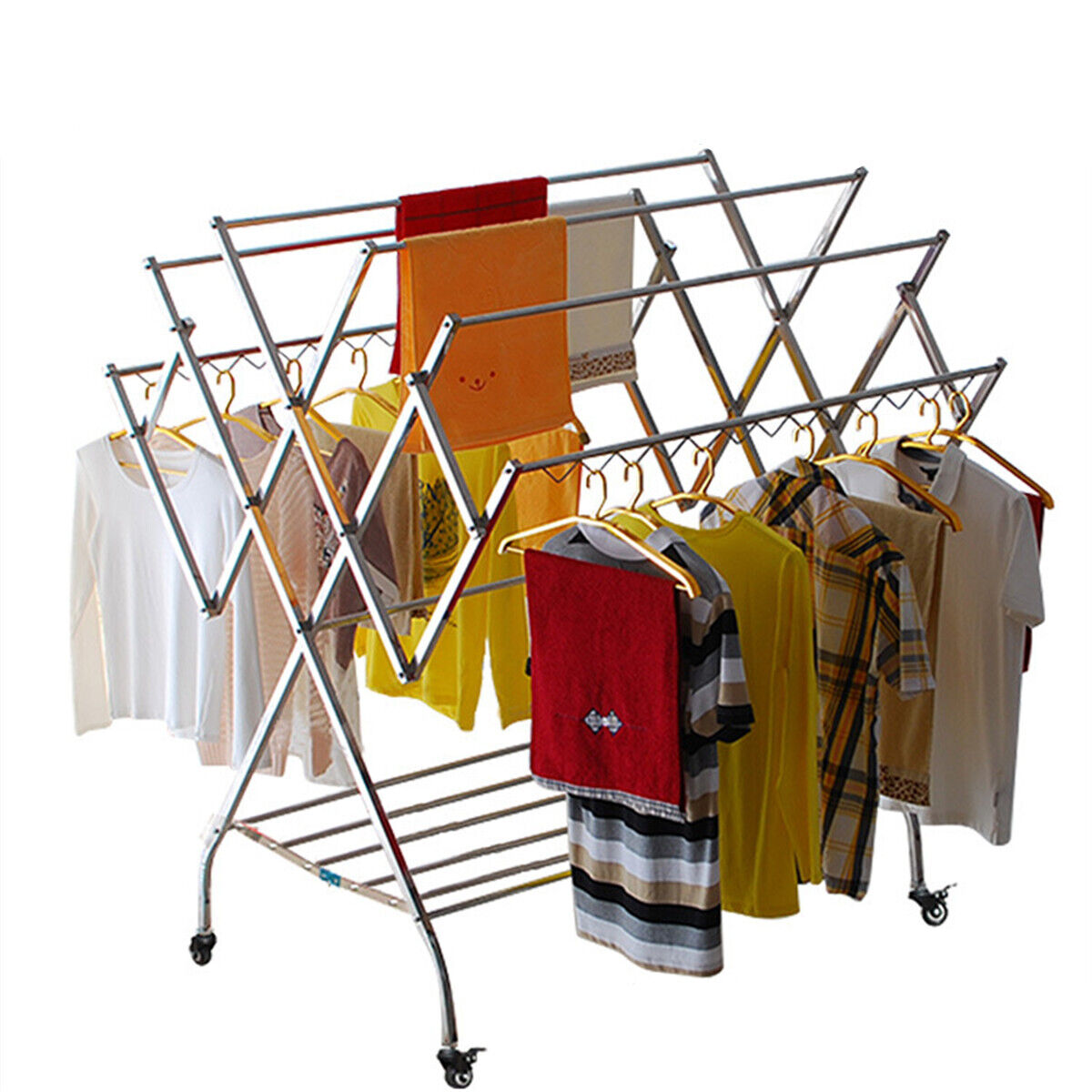 6 Tiers Stainless steel Foldable Clothes Airer Heavy Duty Collapsible Clothes Drying Rack