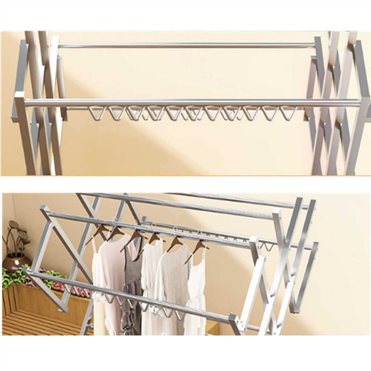 6 Tiers Stainless steel Foldable Clothes Airer Heavy Duty Collapsible Clothes Drying Rack