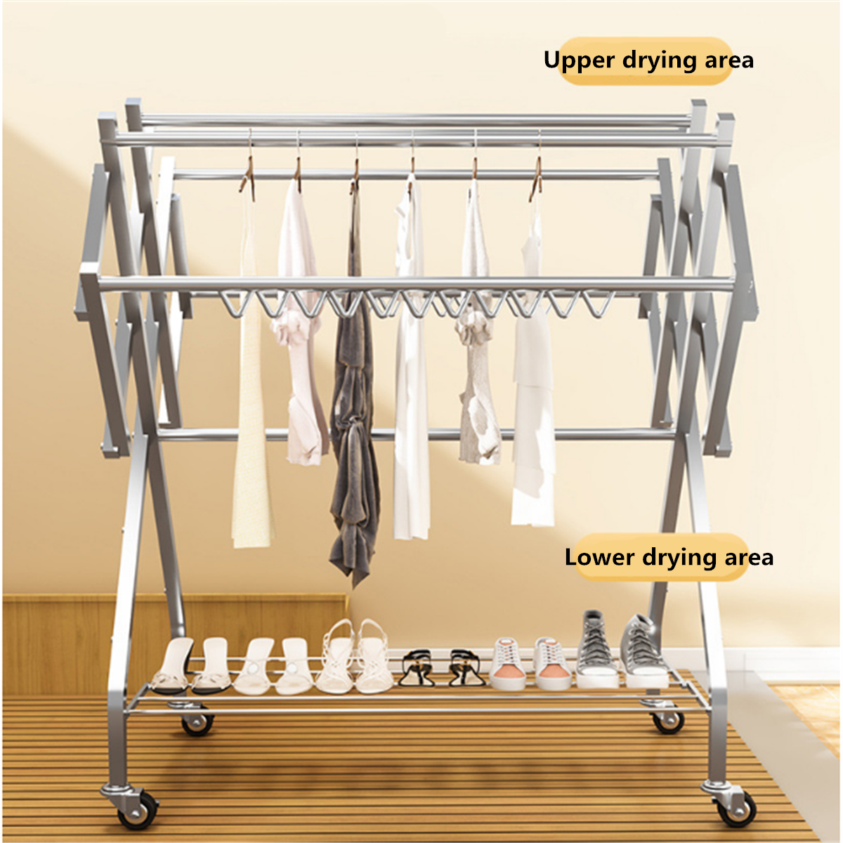 6 Tiers Stainless steel Foldable Clothes Airer Heavy Duty Collapsible Clothes Drying Rack