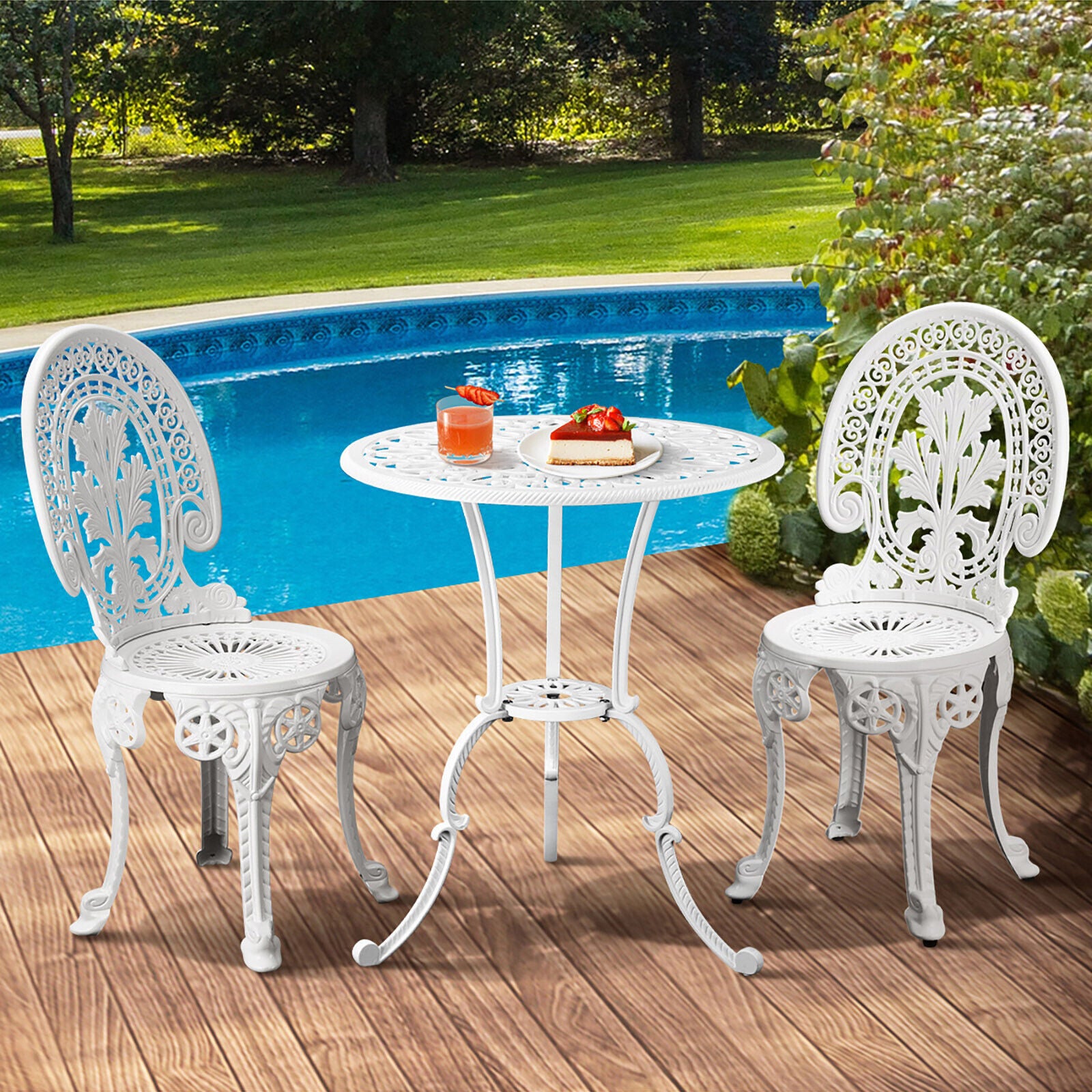 3PCS Premium Outdoor Cast Aluminium Table and Chair Bistro Setting Patio Set