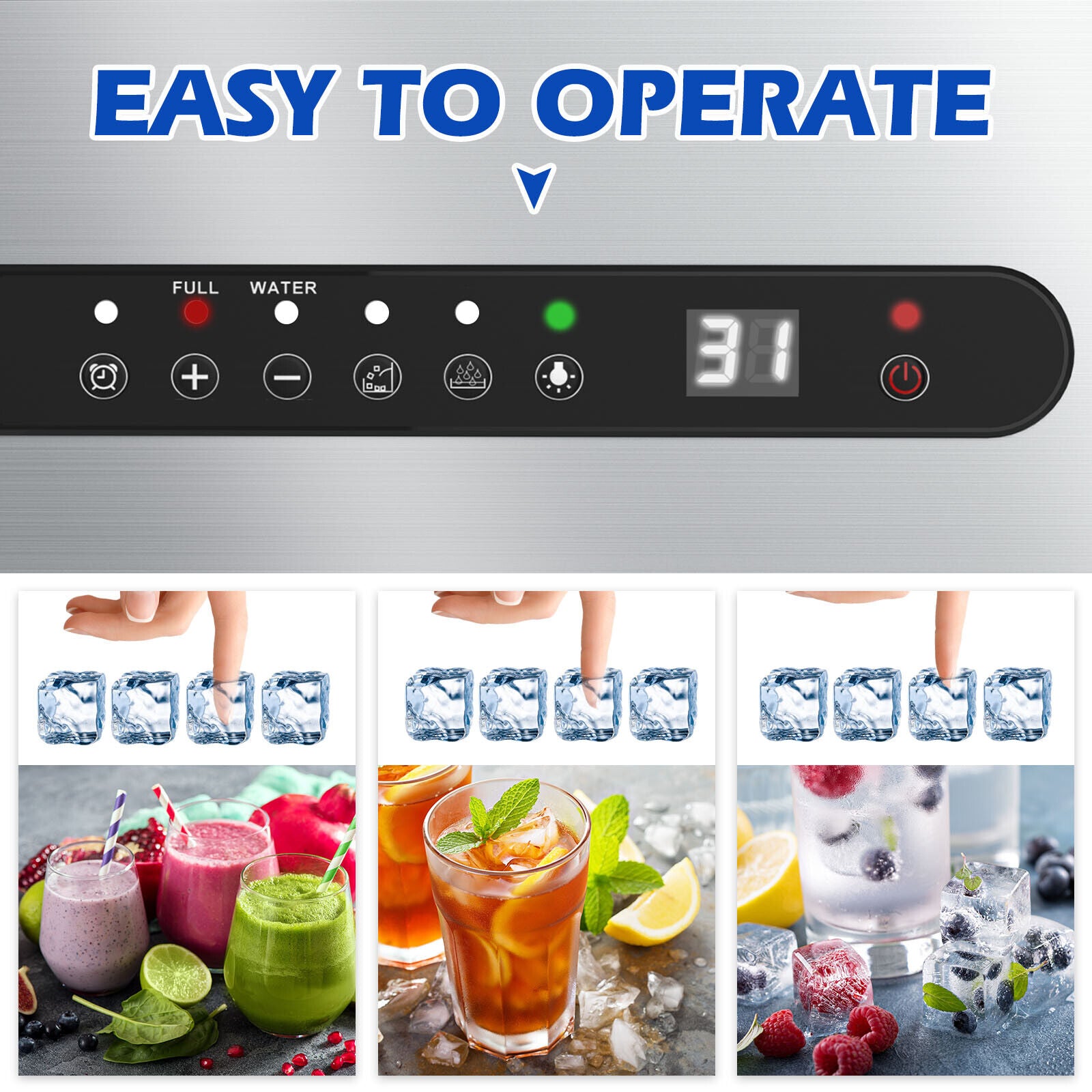 45KG/24HR Stainless Steel Commercial Ice Maker Machine Portable Ice Cube Tray