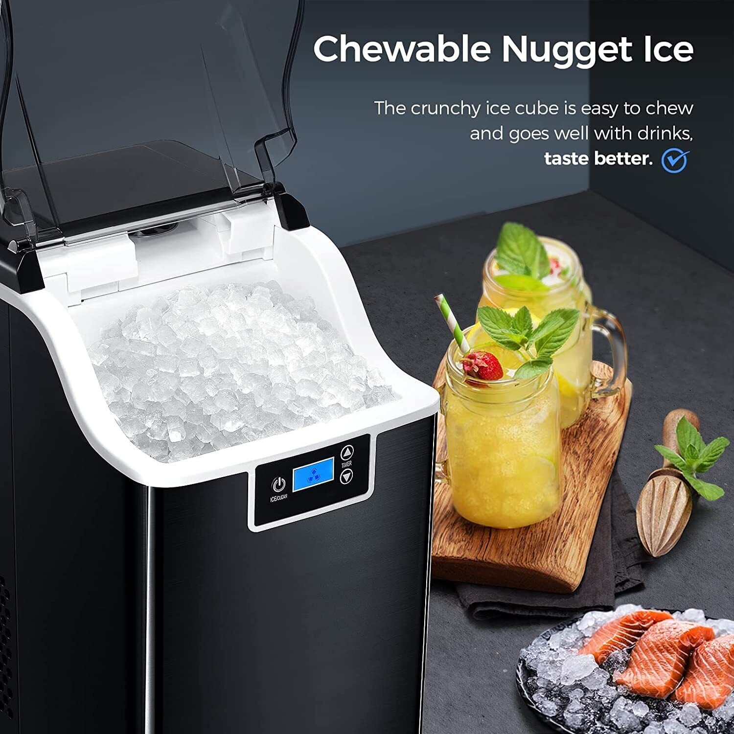 2.8L Portable Efficient Nugget Ice Maker Countertop with Self-Cleaning for Home Kitchen Office Bar