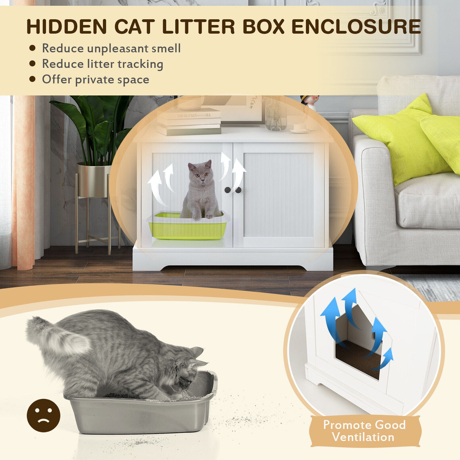 Cat Litter Box Enclosure With Scratching Pad and Adjustable Divider