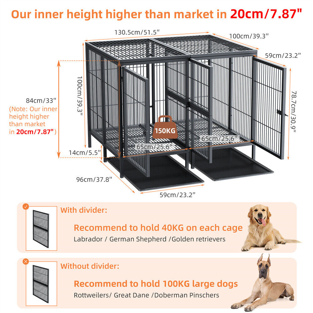 Heavy Duty Metal Dog Cage Pet Crate Playpen Kennel Wheels Anti-Bite with Tray