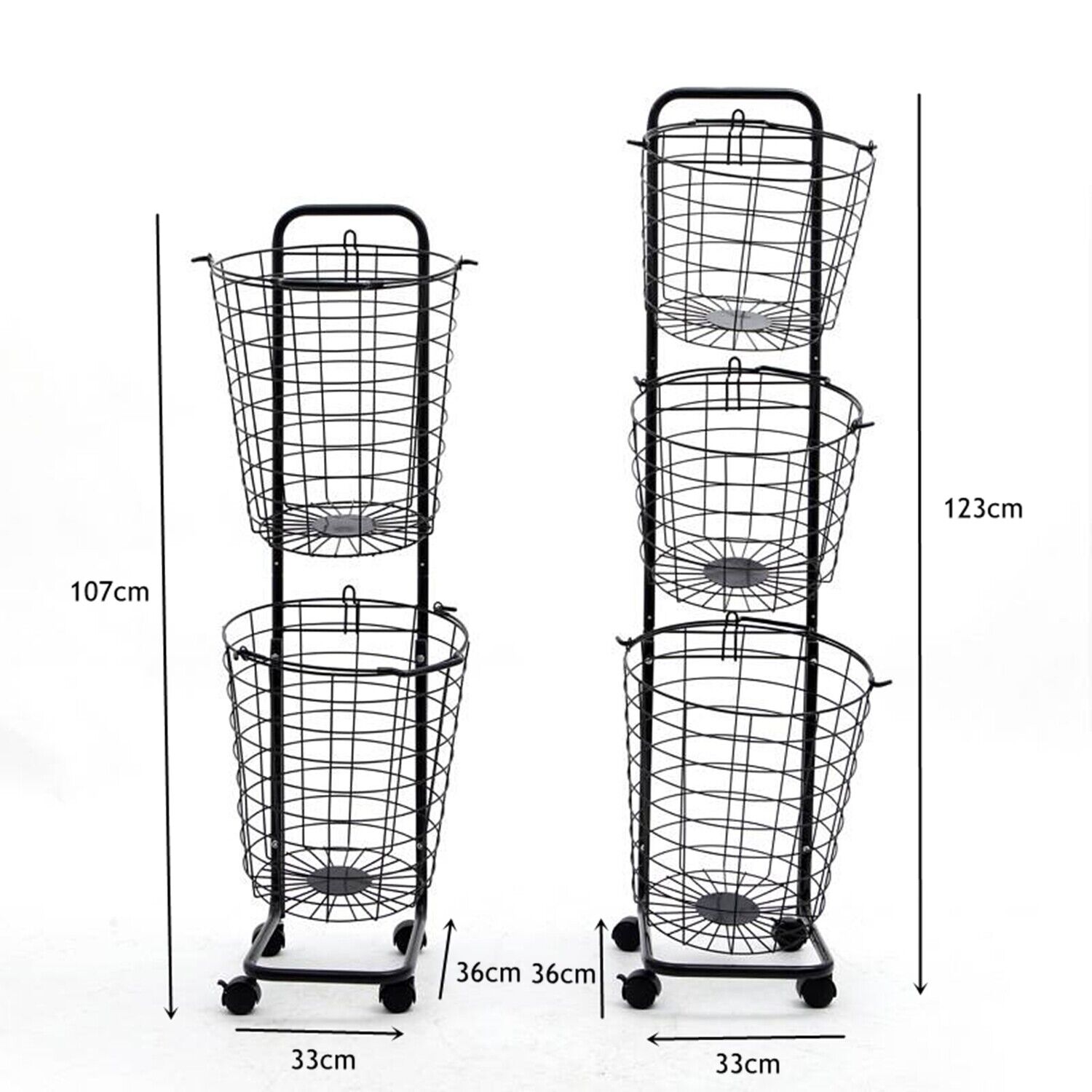 3- Tier Metal Wire Laundry Basket Dirty Clothes Storage Hamper