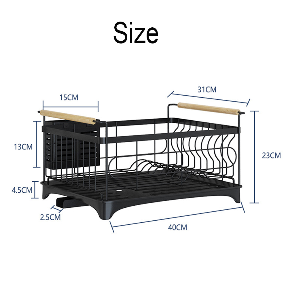 Dish Drying Rack Kitchen Drainer with Cutlery Holder Drip Tray Handles