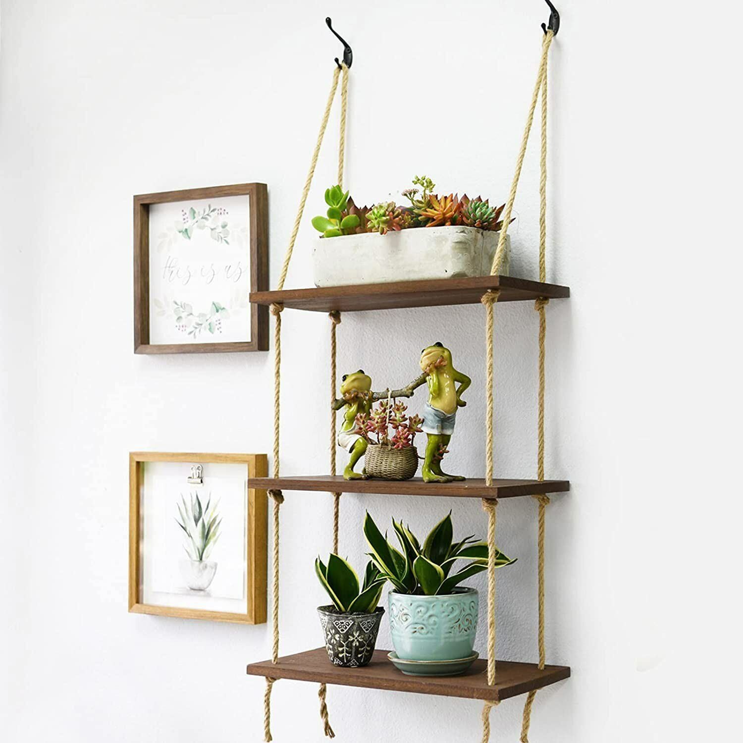 Wall Hanging Rope Shelf Wooden Swing Organizer