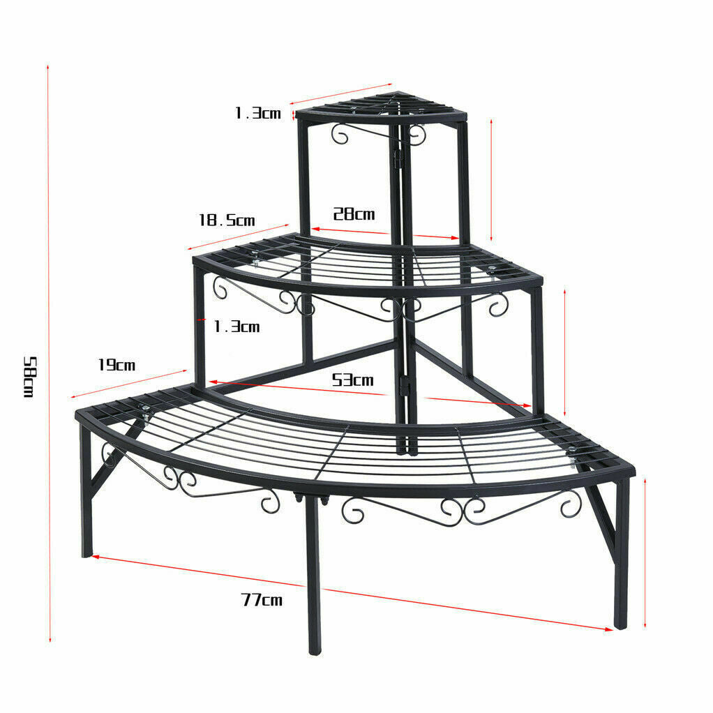 3 Tier Metal Corner Plant Stand Flower Shelf 360° Display Rack Patio Garden Home