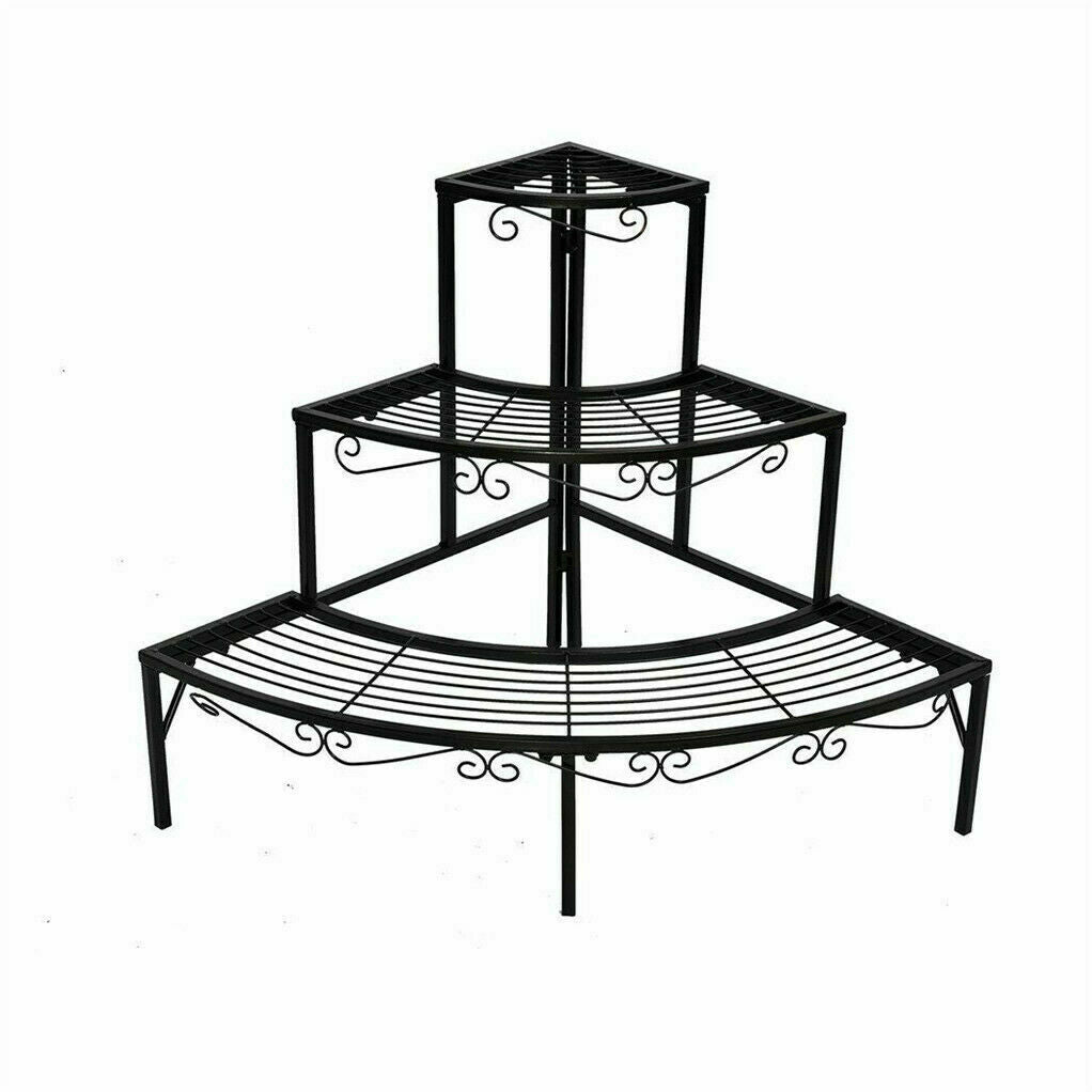 3 Tier Metal Corner Plant Stand Flower Shelf 360° Display Rack Patio Garden Home