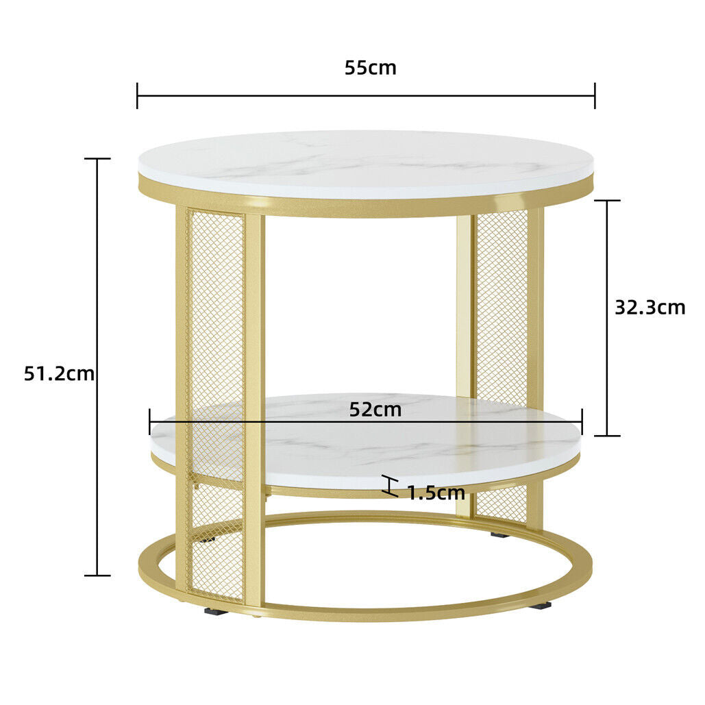 White Marble Side End Table Round Coffee Accent Table
