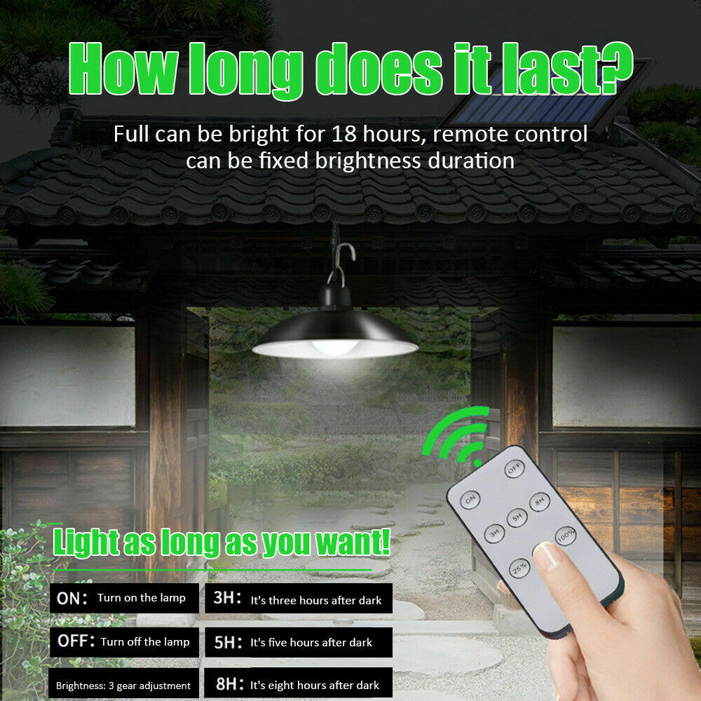 Solar Power Outdoor Garden Hanging LED Lamp Yard Pendant Light With Remote Control