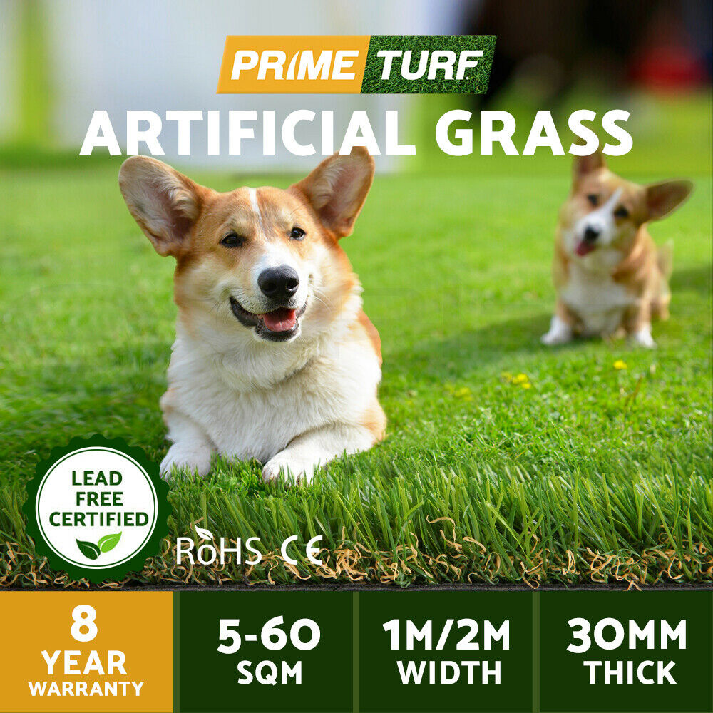 Artificial Synthetic Grass Fake Lawn 5-60SQM Turf Plastic Plant 30mm Thick 8 years Warranty Certified Lead Free Children and Pets Safe