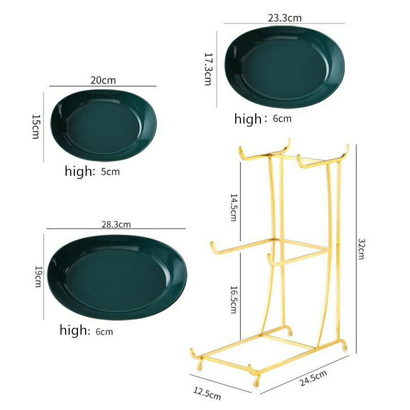 3 Tier Ceramic Fruit Bowl Metal Stand