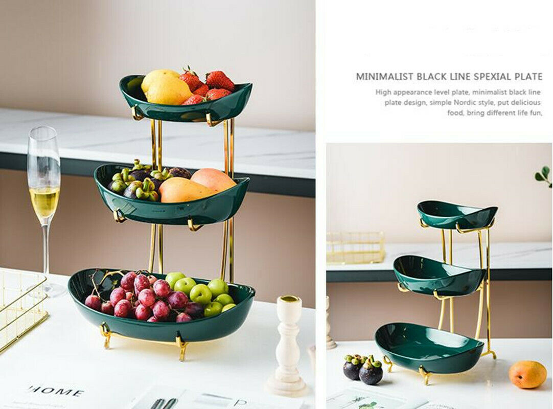 3 Tier Ceramic Fruit Bowl Metal Stand