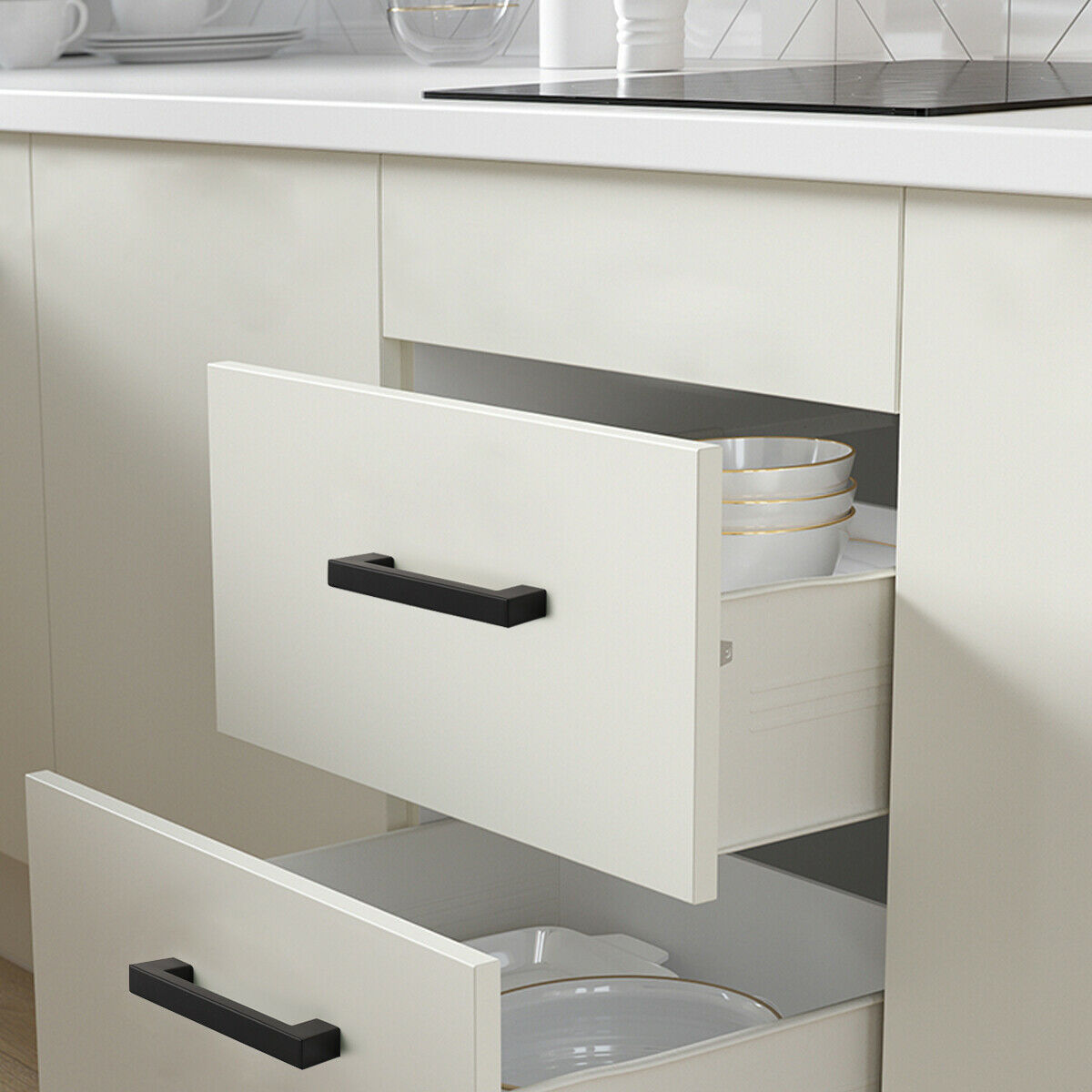 10pcs Square Cabinet Handles Kitchen Drawer Pulls Cupboard Knobs Black